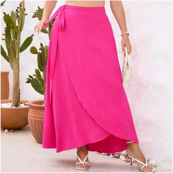 Plus Hot Pink Tie Maxi Skirt - Picture 3 of 6